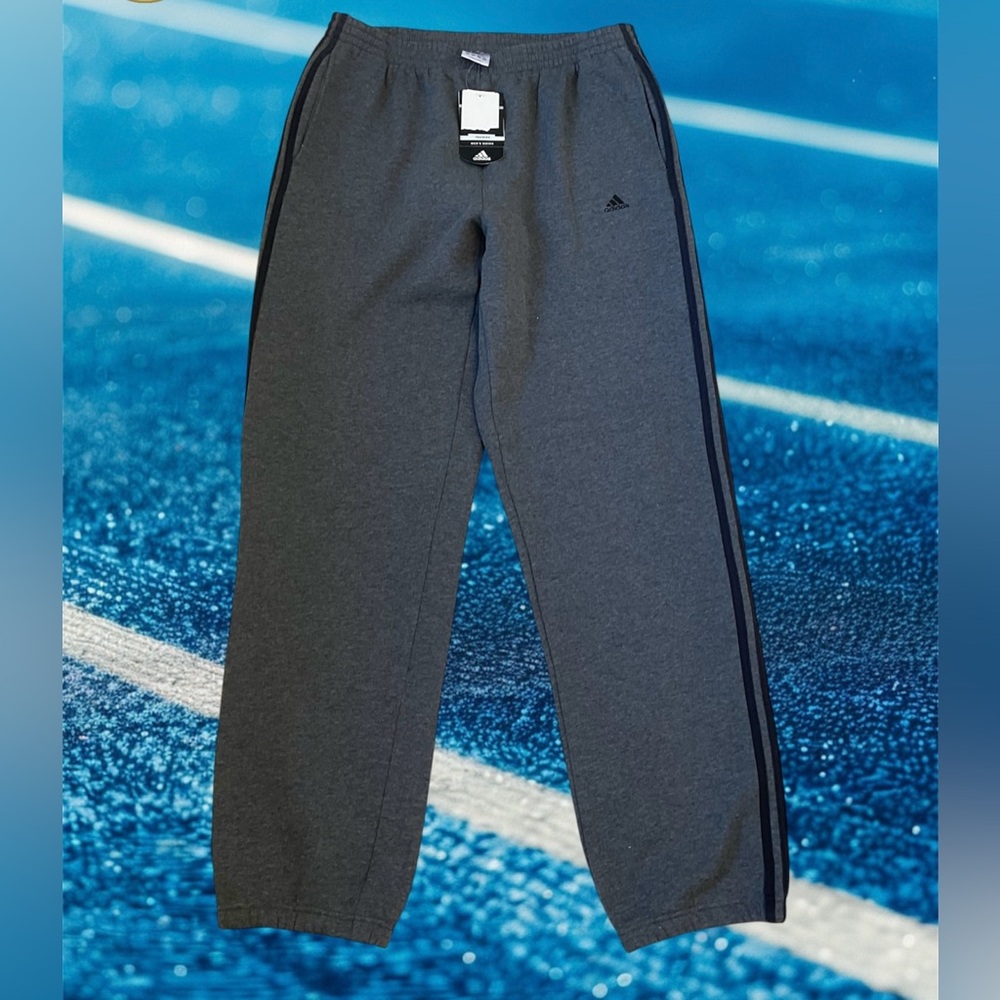 Adidas Sweat Pants NWT, grey with black leg stripes, fleece, Men’s Sz XL - Picture 1 of 12